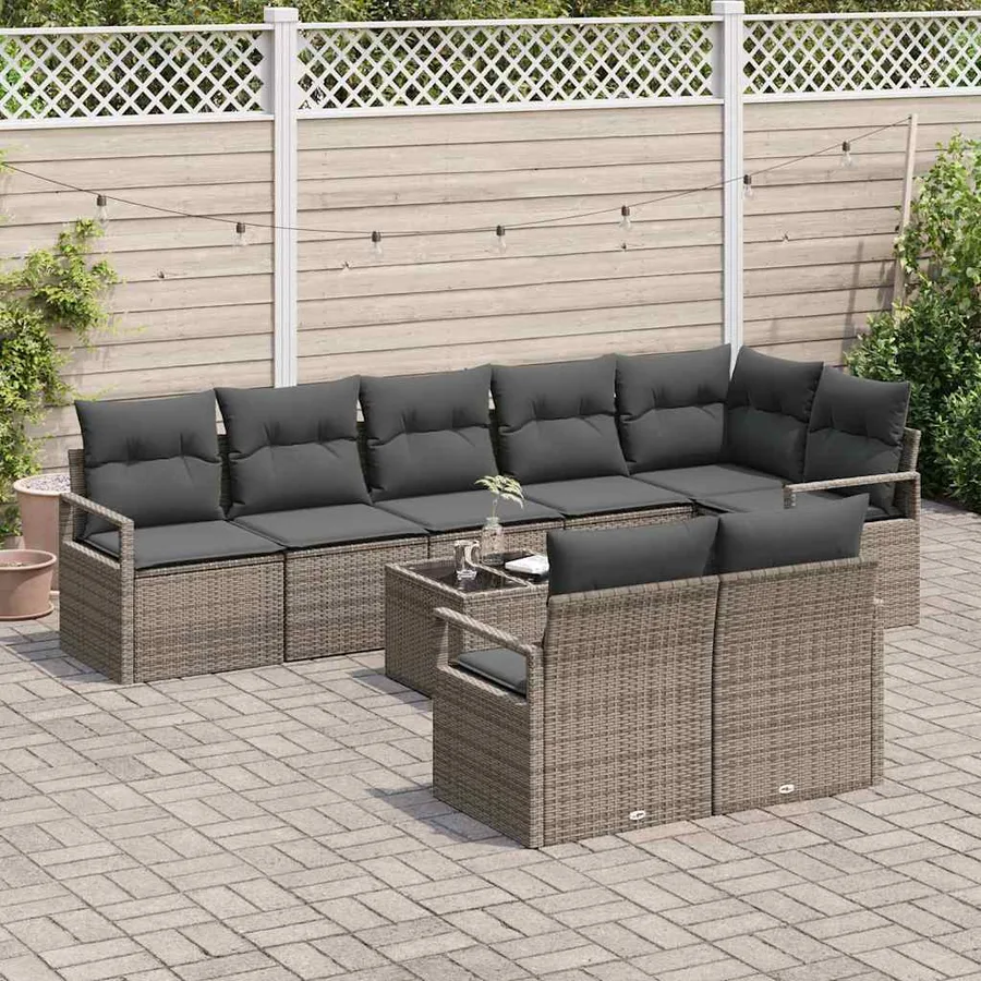 Ensemble de canapé de jardin 9 pcs Gris clair polyrotin - 3