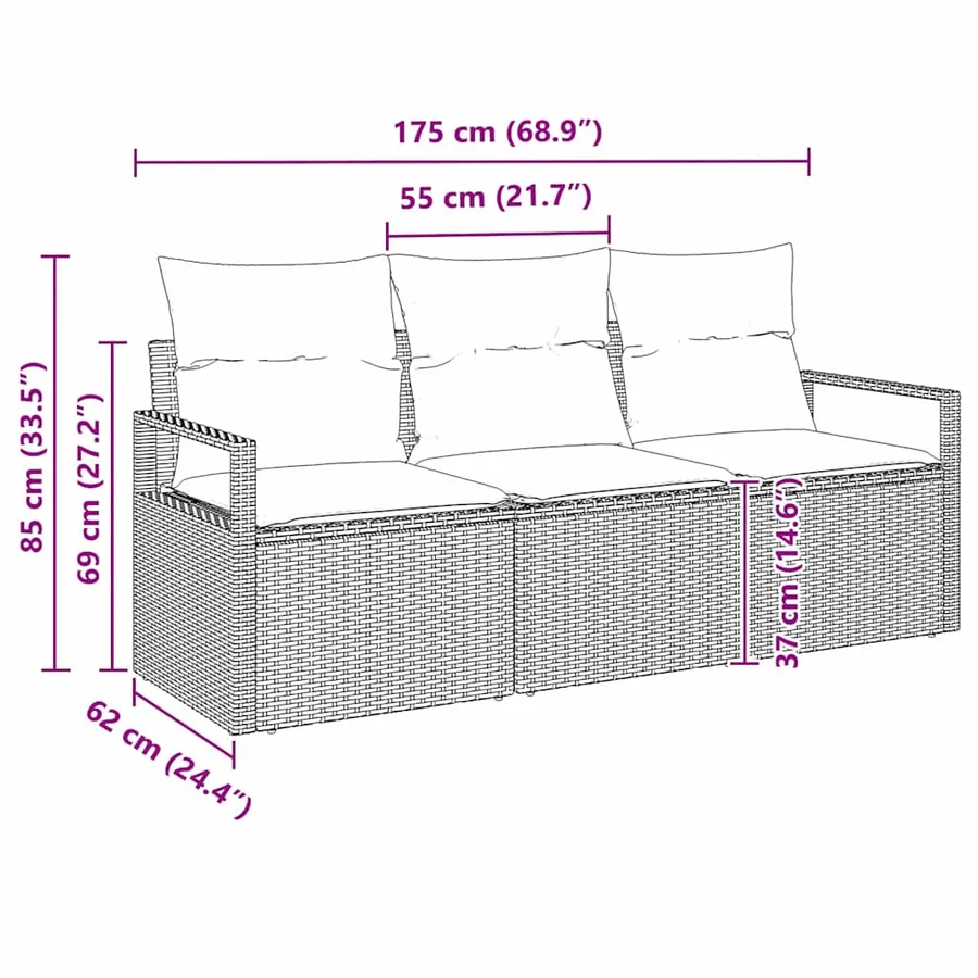 Ensemble de canapé de jardin 3 pcs Marron et blanc polyrotin - 10