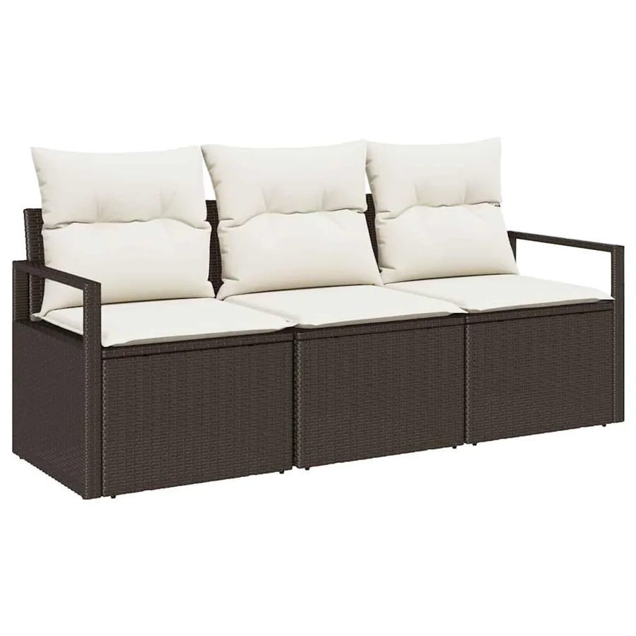 Ensemble de canapé de jardin 3 pcs Marron et blanc polyrotin - 2