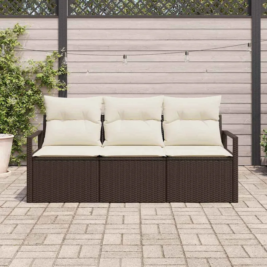 Ensemble de canapé de jardin 3 pcs Marron et blanc polyrotin - 3