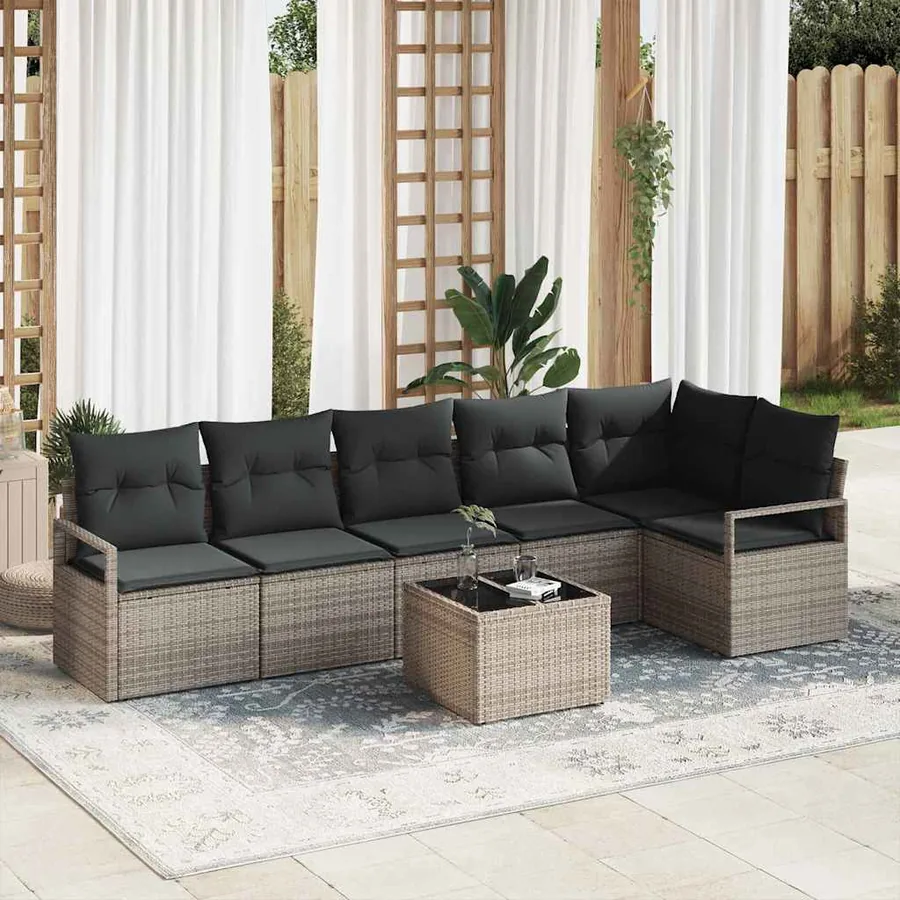Ensemble de canapé de jardin 7 pcs Gris clair polyrotin