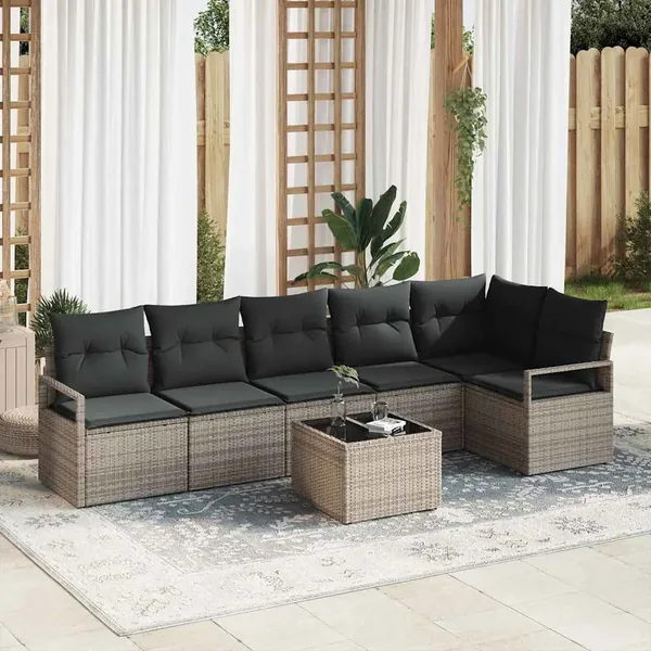 Ensemble de canapé de jardin 7 pcs Gris clair polyrotin