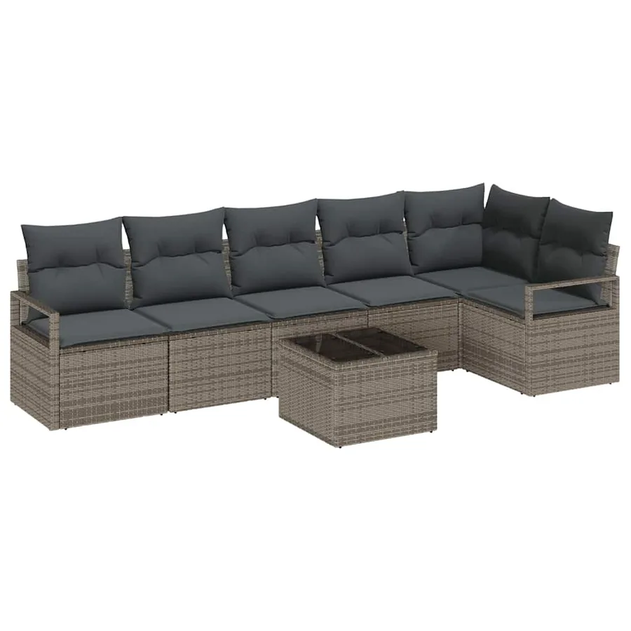 Ensemble de canapé de jardin 7 pcs Gris clair polyrotin - 2