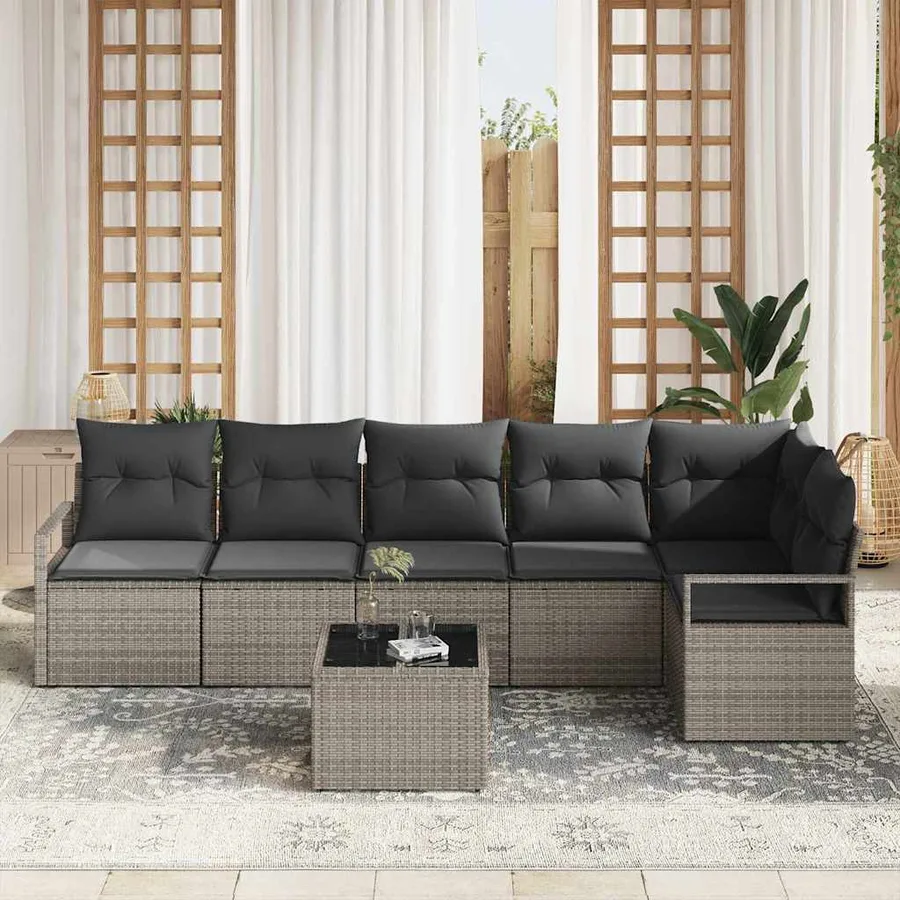 Ensemble de canapé de jardin 7 pcs Gris clair polyrotin - 3