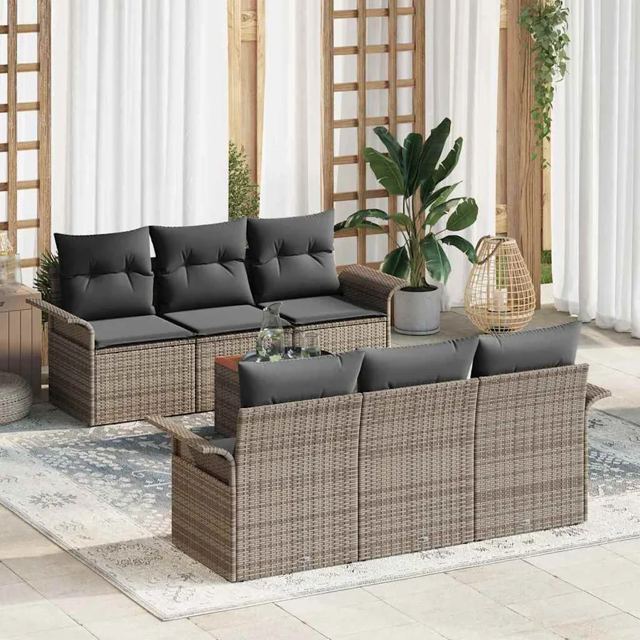 Ensemble de canapé de jardin avec stockage 7 pcs Gris polyrotin