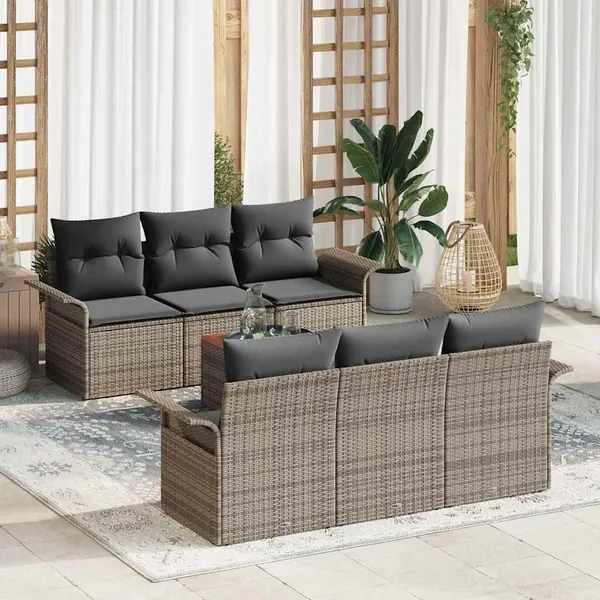 Ensemble de canapé de jardin avec stockage 7 pcs Gris polyrotin