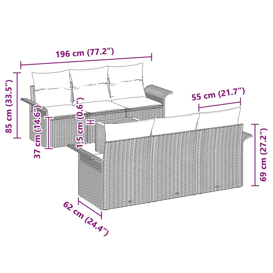 Ensemble de canapé de jardin avec stockage 7 pcs Gris polyrotin - 8