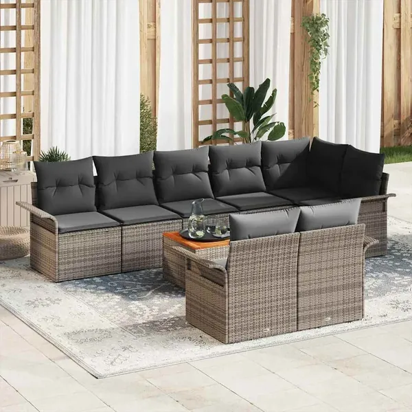 Ensemble de canapé de jardin avec stockage 9 pcs Gris polyrotin