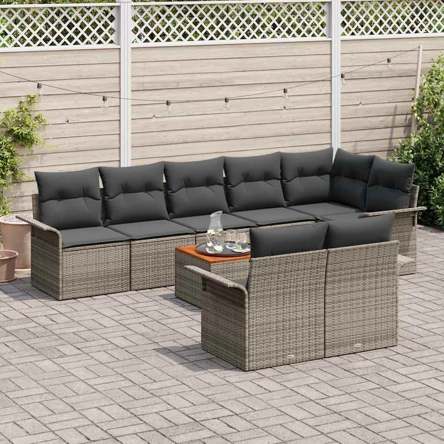 Ensemble de canapé de jardin avec stockage 9 pcs Gris polyrotin - 3