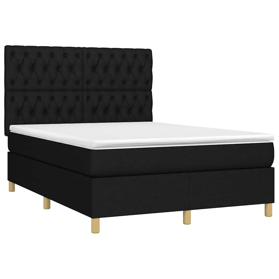 Sommier à lattes de lit et matelas et LED Noir 140x190 cm Tissu - 3