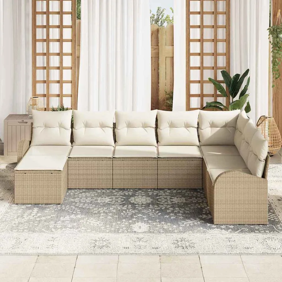 Ensemble de canapé de jardin 8 pcs Beige Poly Rattan - 3