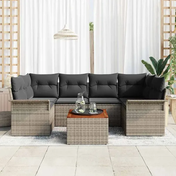 Ensemble de canapé de jardin avec stockage 7 pcs Gris polyrotin