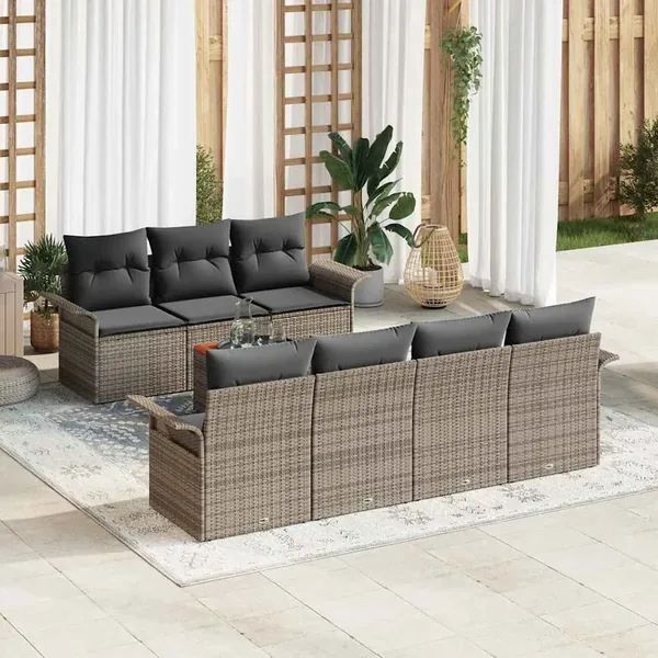 Ensemble de canapé de jardin avec stockage 8 pcs Gris polyrotin