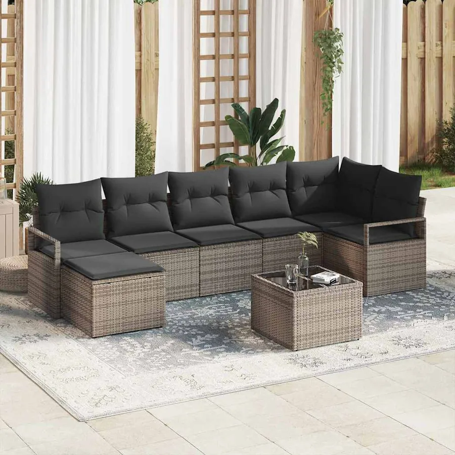 Ensemble de Canapés avec coussin 8 pcs Gris clair polyrotin