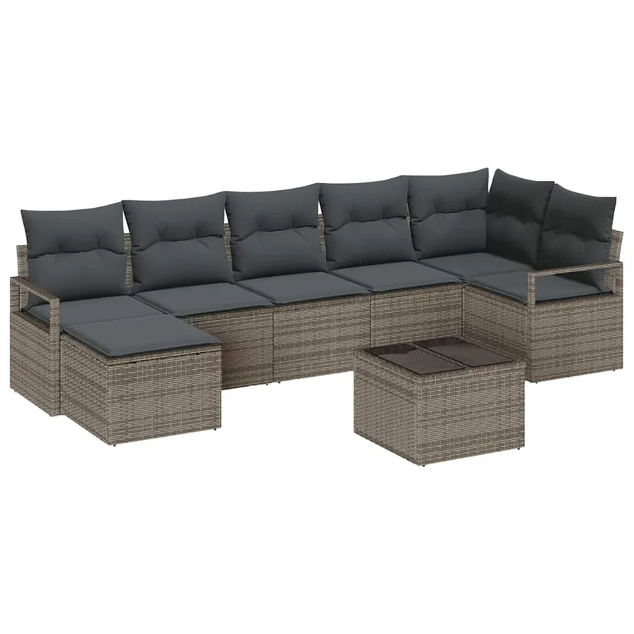 Ensemble de Canapés avec coussin 8 pcs Gris clair polyrotin - 2