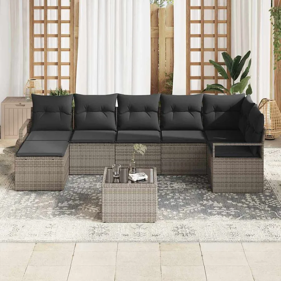 Ensemble de Canapés avec coussin 8 pcs Gris clair polyrotin - 3