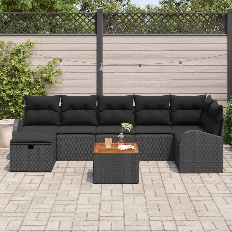 Ensemble de canapé de jardin avec coussin 8 pcs Noir polyrotin - 3