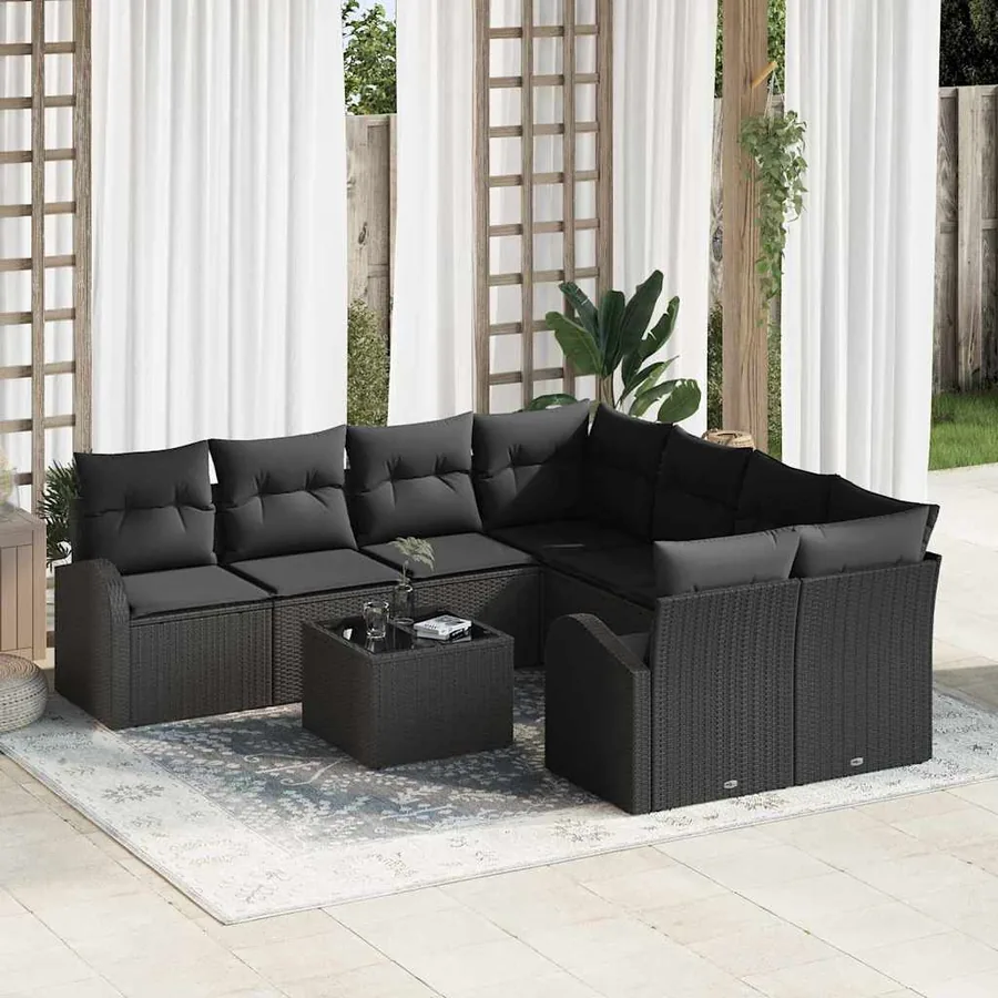 Ensemble de canapé de jardin Noir 55 x 55 x 37 cm polyrotin