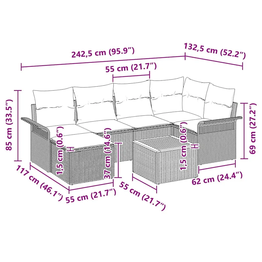 Ensemble de canapé de jardin avec stockage 7 pcs Gris polyrotin - 15