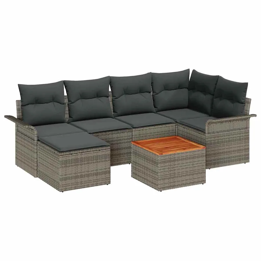 Ensemble de canapé de jardin avec stockage 7 pcs Gris polyrotin - 2
