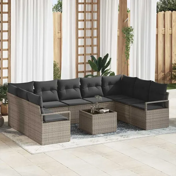 Ensemble de canapé de jardin 10 pcs Gris clair polyrotin