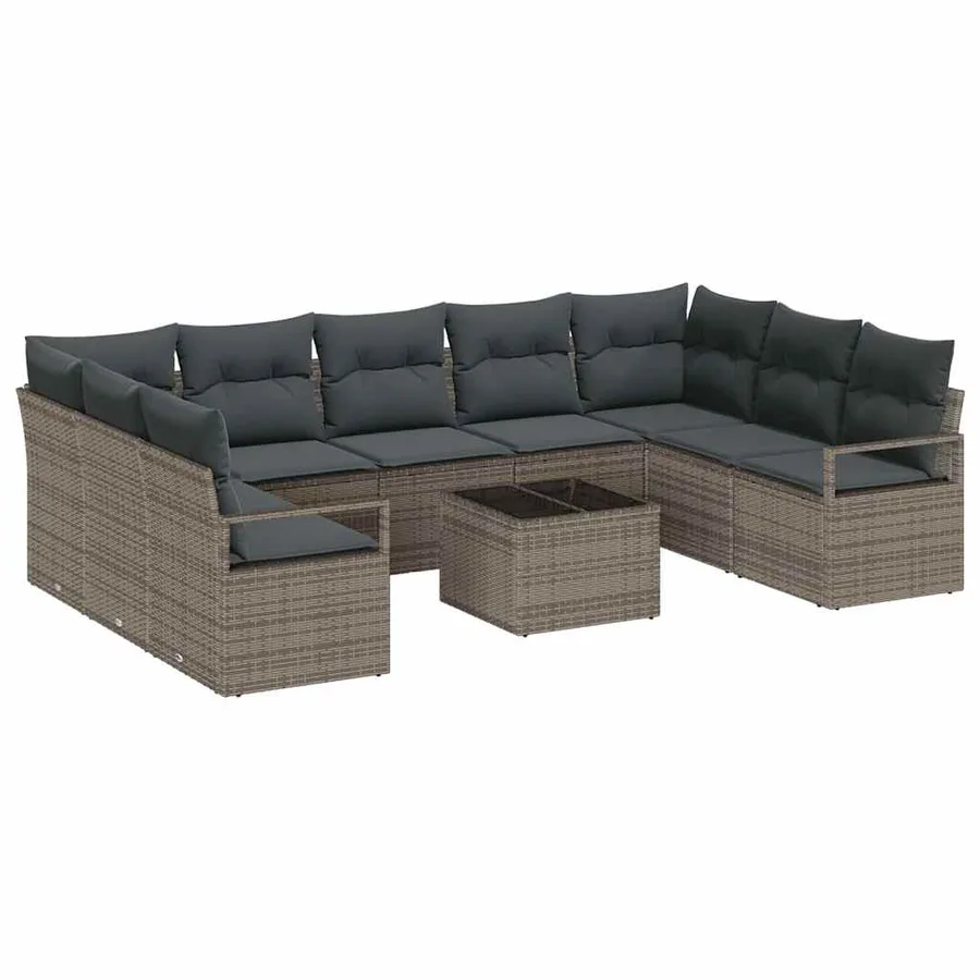 Ensemble de canapé de jardin 10 pcs Gris clair polyrotin - 2