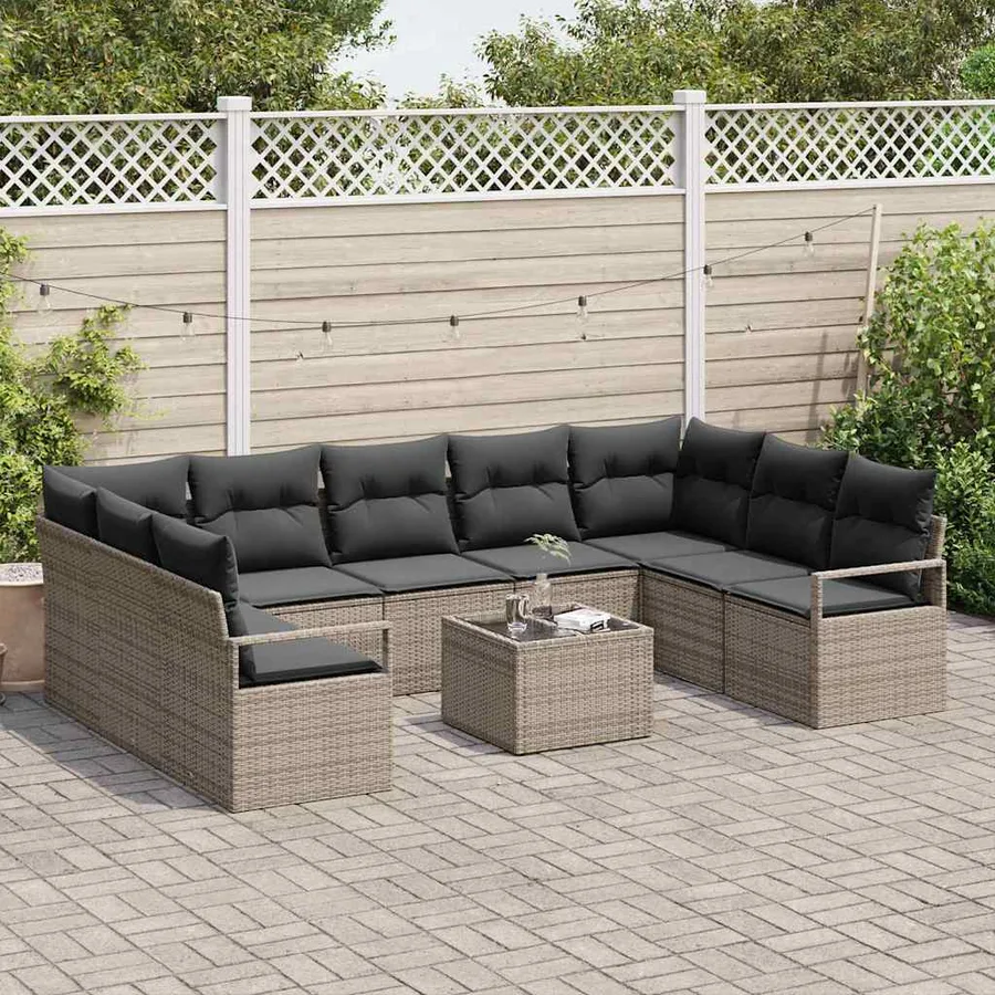 Ensemble de canapé de jardin 10 pcs Gris clair polyrotin - 3