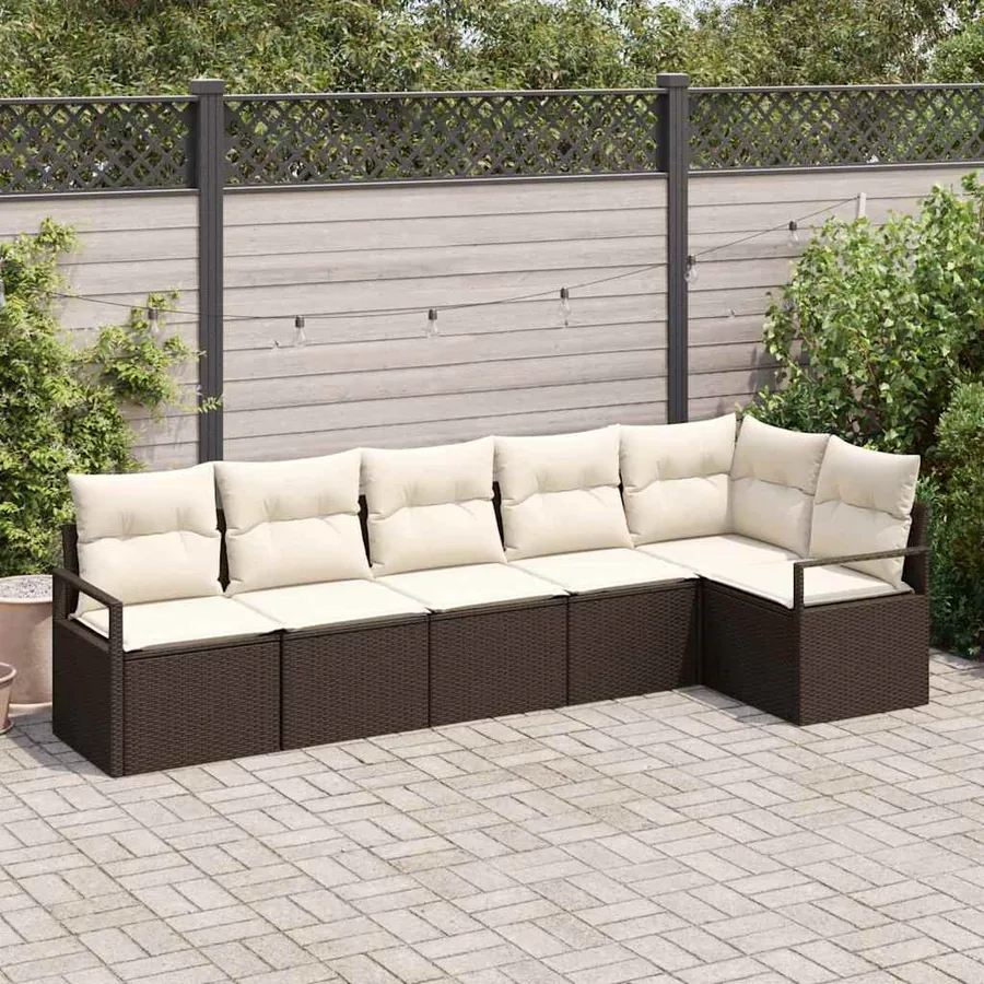 Ensemble de canapé de jardin 6 pcs Marron et blanc polyrotin