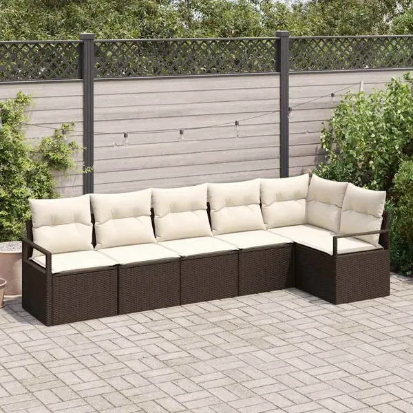 Ensemble de canapé de jardin 6 pcs Marron et blanc polyrotin
