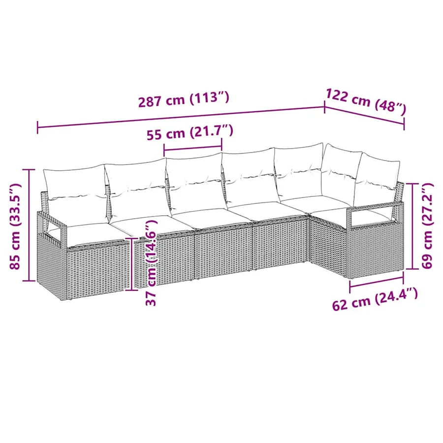 Ensemble de canapé de jardin 6 pcs Marron et blanc polyrotin - 12