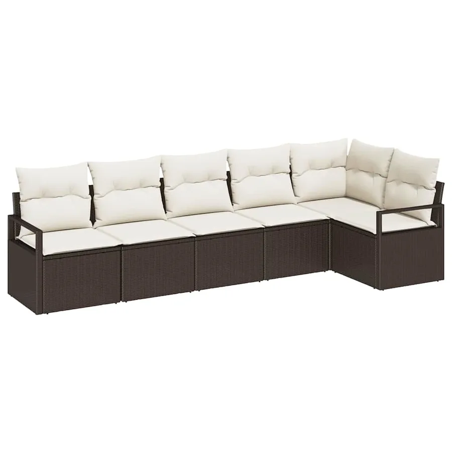 Ensemble de canapé de jardin 6 pcs Marron et blanc polyrotin - 2