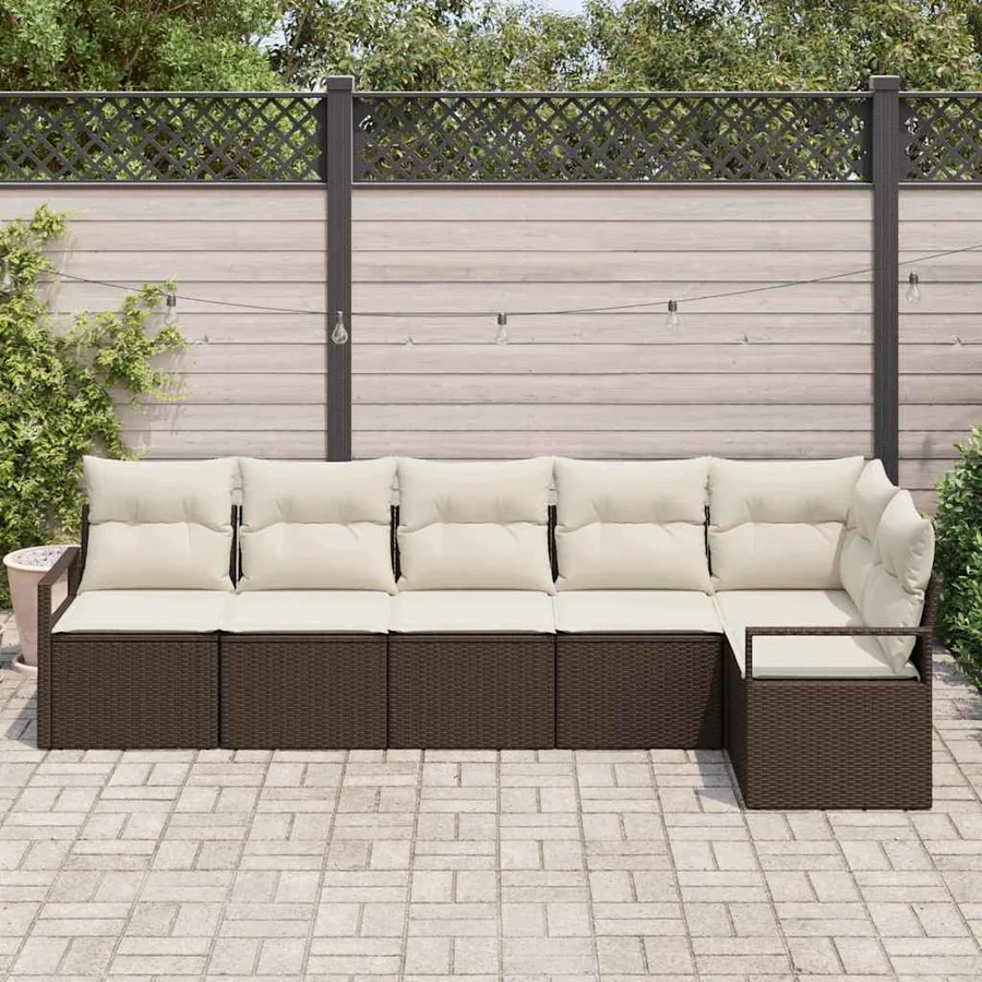 Ensemble de canapé de jardin 6 pcs Marron et blanc polyrotin - 3