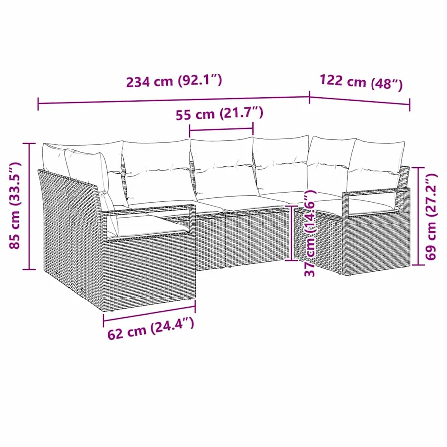 Ensemble de canapé de jardin avec coussin 6 pcs Gris polyrotin - 12