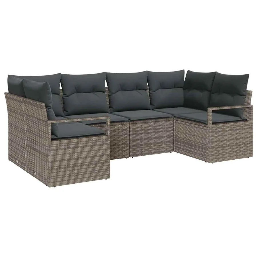 Ensemble de canapé de jardin avec coussin 6 pcs Gris polyrotin - 2
