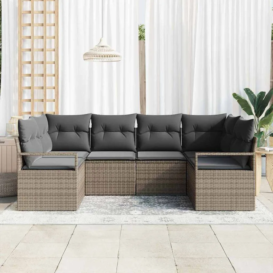 Ensemble de canapé de jardin avec coussin 6 pcs Gris polyrotin - 3