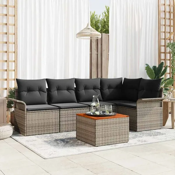 Ensemble de canapé de jardin avec stockage 6 pcs Gris polyrotin