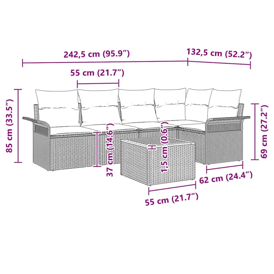 Ensemble de canapé de jardin avec stockage 6 pcs Gris polyrotin - 13