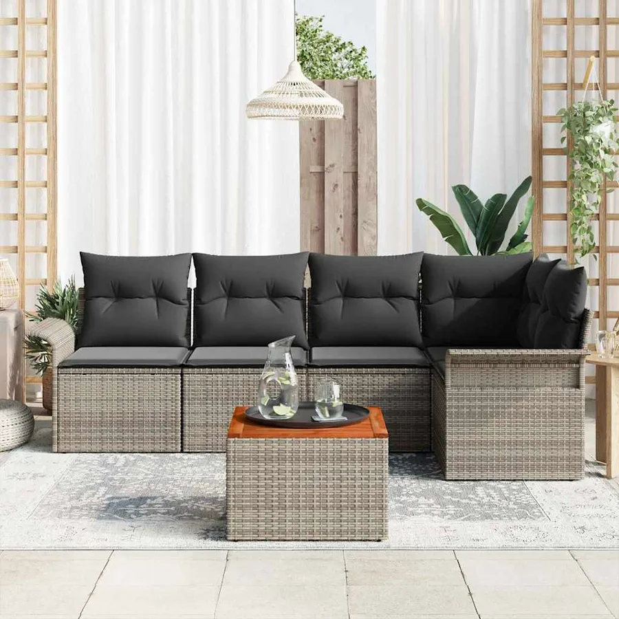 Ensemble de canapé de jardin avec stockage 6 pcs Gris polyrotin - 3