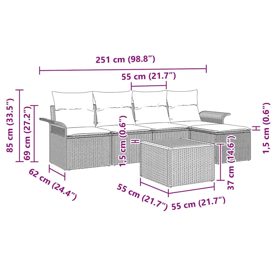 Ensemble de canapé de jardin avec stockage 6 pcs Gris polyrotin - 13