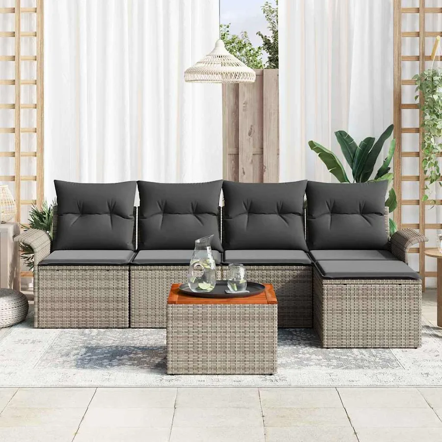 Ensemble de canapé de jardin avec stockage 6 pcs Gris polyrotin - 3