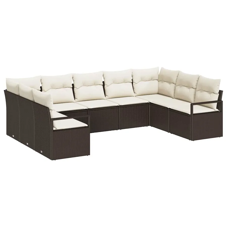 Ensemble de canapé de jardin 9 pcs Marron et blanc polyrotin - 2