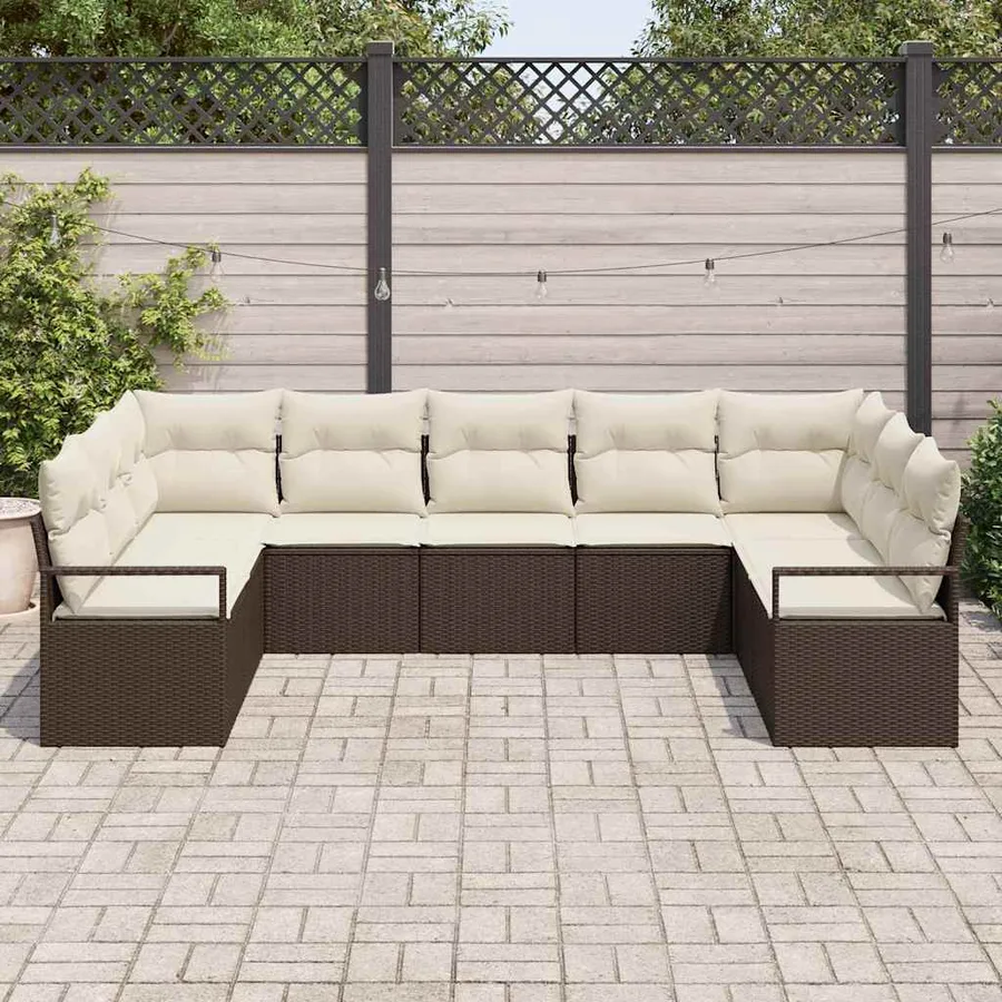 Ensemble de canapé de jardin 9 pcs Marron et blanc polyrotin - 3