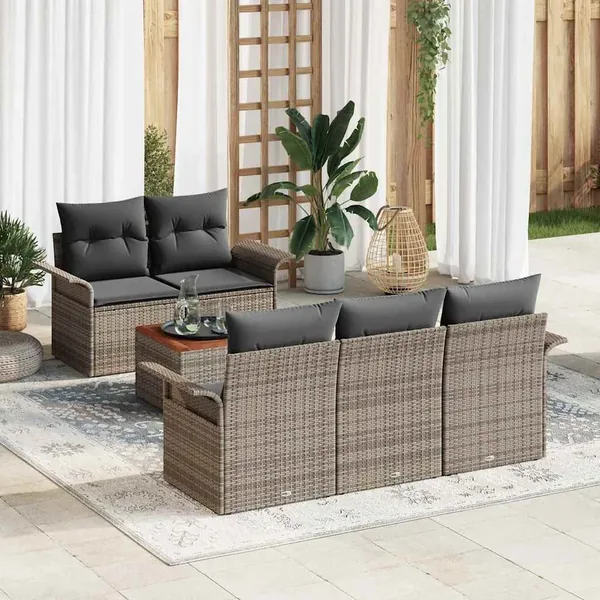 Ensemble de canapé de jardin avec stockage 6 pcs Gris polyrotin
