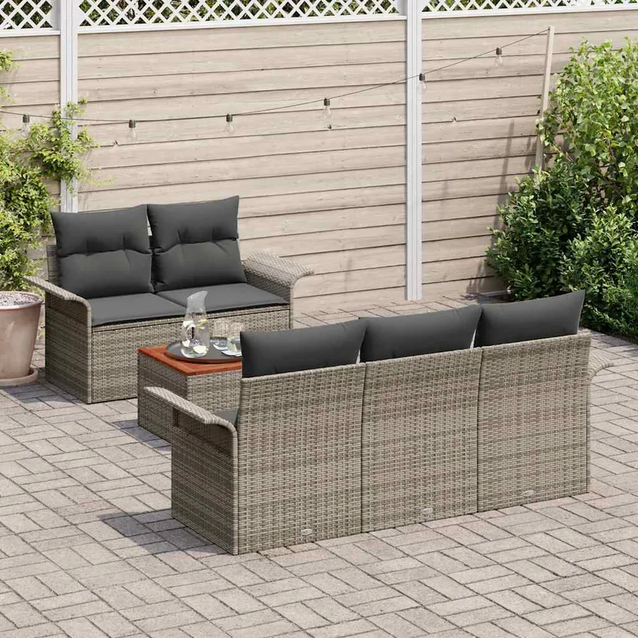 Ensemble de canapé de jardin avec stockage 6 pcs Gris polyrotin - 3