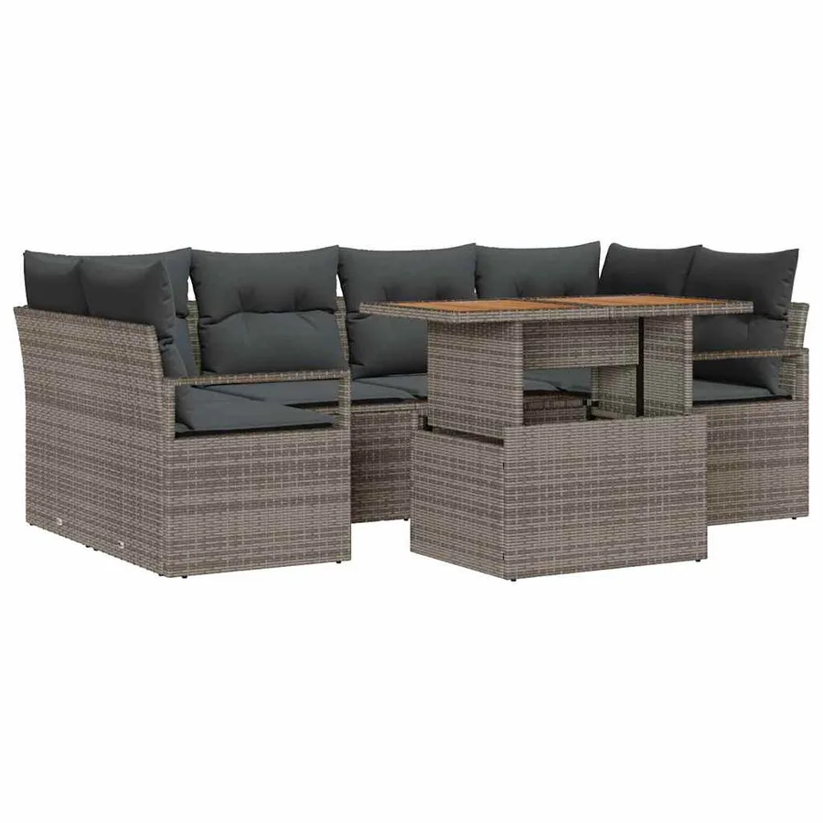 Ensemble de canapé de jardin 7 pcs Gris Poly rotin - 2