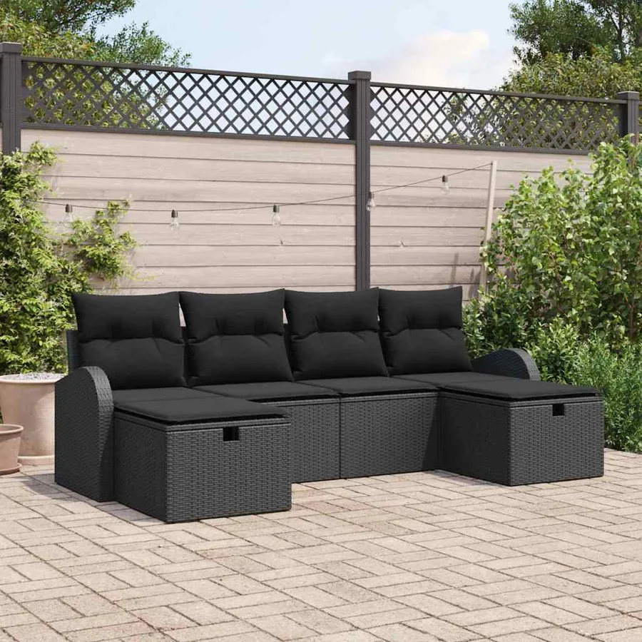 Ensemble de Canapés avec coussin 6 pcs Noir polyrotin
