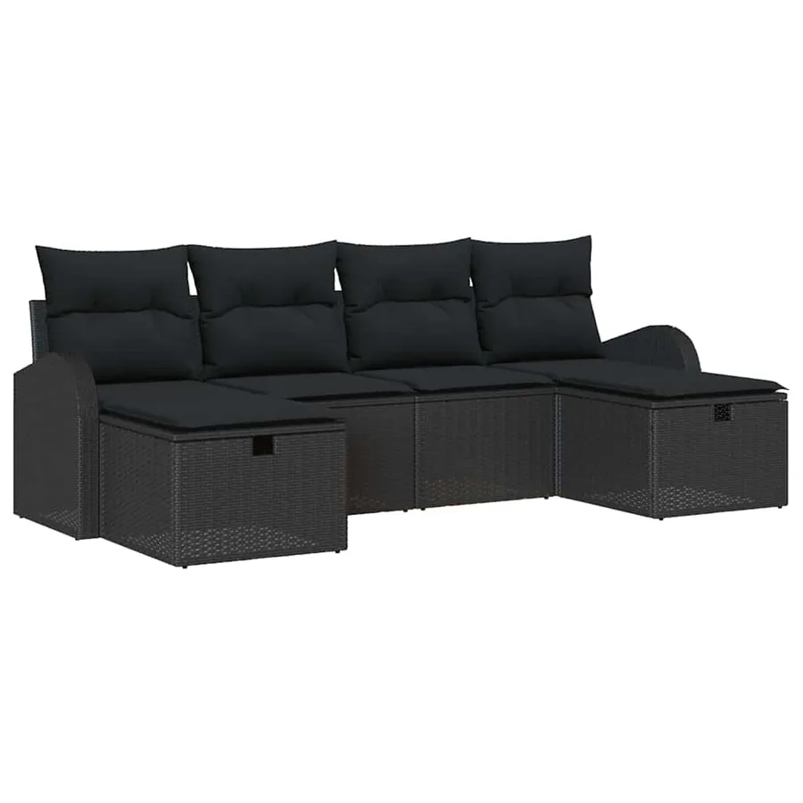 Ensemble de Canapés avec coussin 6 pcs Noir polyrotin - 2