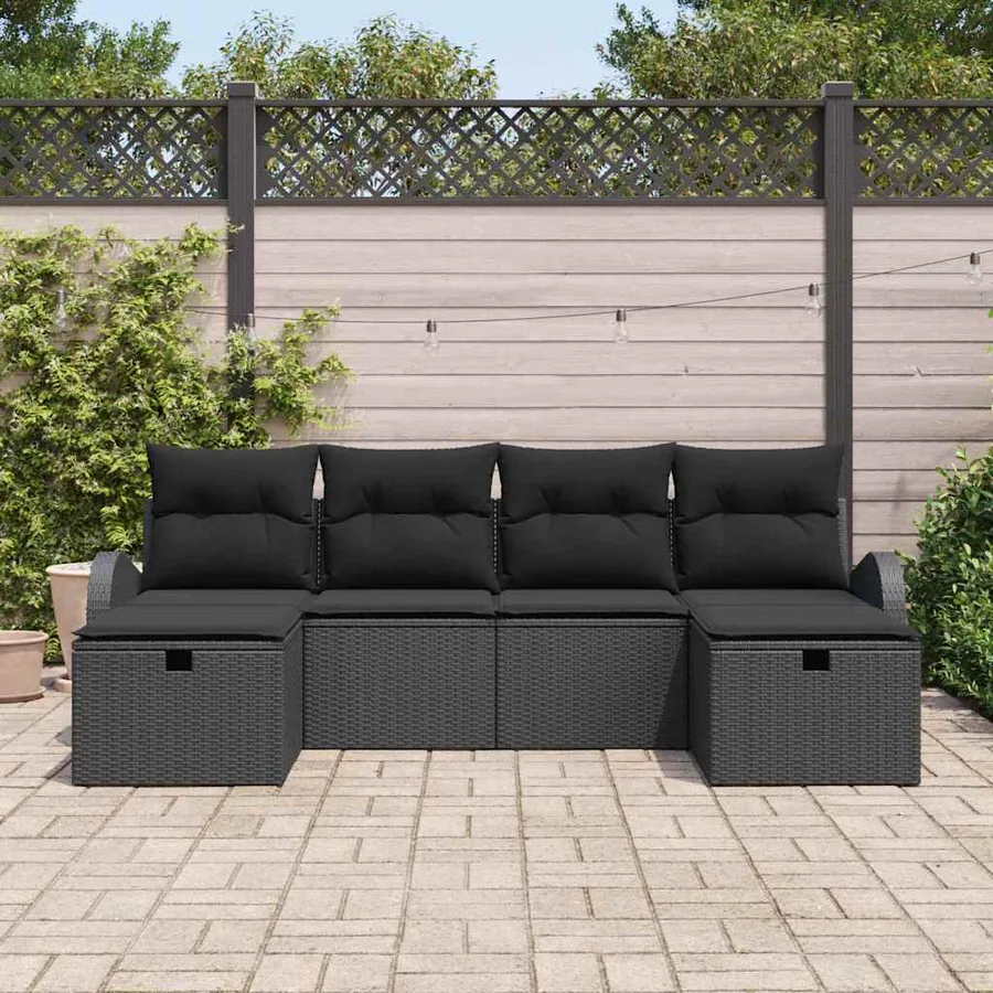 Ensemble de Canapés avec coussin 6 pcs Noir polyrotin - 3