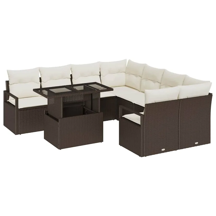 Ensemble de canapé de jardin 9 pcs Marron Poly rotin - 2