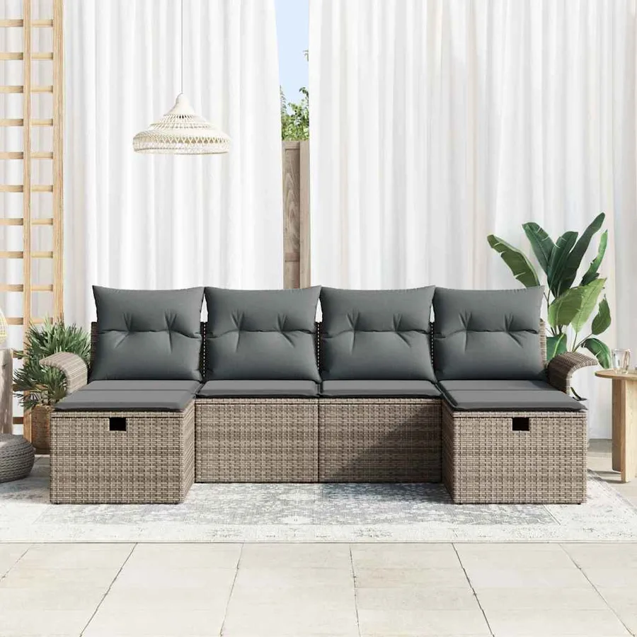 Ensemble de canapé de jardin avec coussin 6 pcs Gris Poly rotin - 3